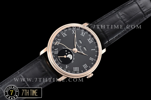 Blancpain Villeret Complications Black Dial 18K Rose Gold Thick Plated on Solid Stainless Steel