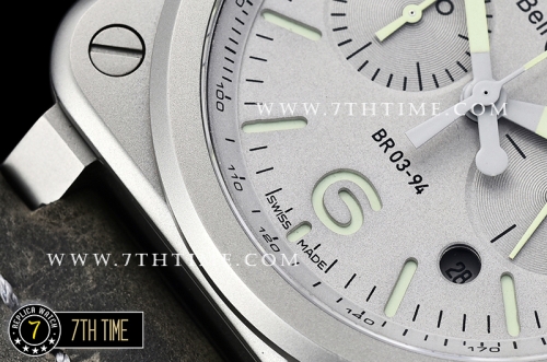 BR03-94 Horolum Chronograph Silver Grey Dial Black Leather Strap