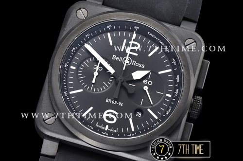 BR03-94 Chronograph Black Dial PVD Thick Coated on Solid Stainless Steel