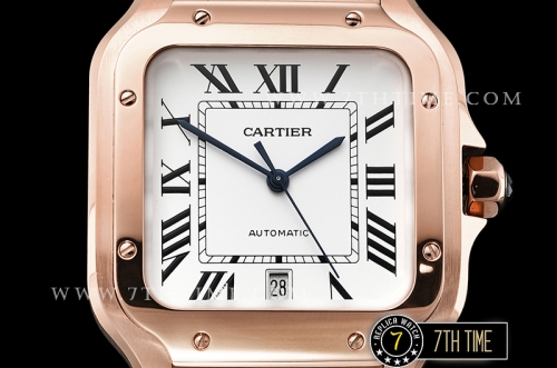 Cartier Santos White Dial with Black Roman Numeral Markers 18K Rose Gold Thick Plated Case and Bracelet