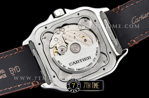 Cartier Santos White Dial with Black Roman Numeral Markers Rose Gold Plated Bezel Brown Croc Embossed Print Calf Leather Strap