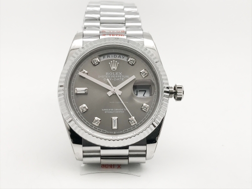 DayDate 36mm Wt 904L Flt SS/SS Grey/Dia QF VR3255