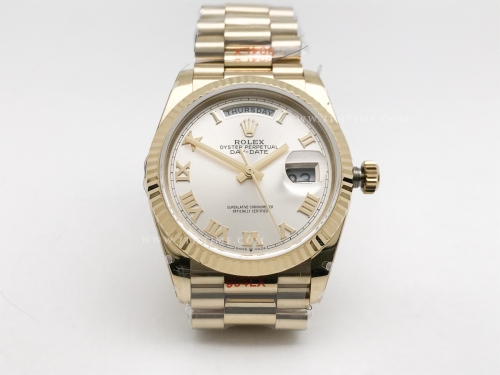 DayDate 36mm Wt 904L Flt YG/YG Silv/Rm QF VR3255