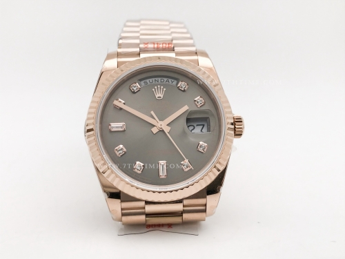 DayDate 36mm Wt 904L Flt RG/RG Grey/Dia QF VR3255