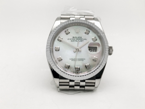 DJ 126234 36mm Jub Flt 904L SS/SS W-MOP/Dia JQF VR3235