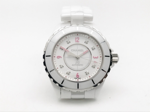 XHANEL J-12 38mm Wht CER/CER Wht/Pink Num Dia HTF A2892
