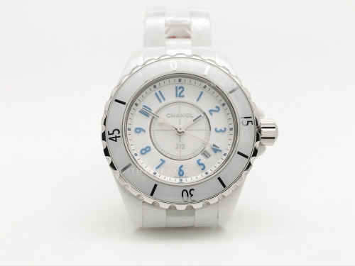 XHANEL J-12 33mm Wht CER/CER Wht/Blue Num HTF Qtz