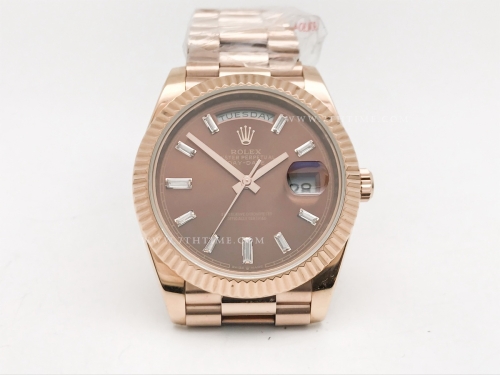 DayDate 40mm 228235 904L Flt Wt RG/RG Brwn/Dia KF VR3255