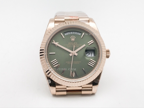 DayDate 40mm 904L Flt RG/RG O-Grn/Rm/Stk GMF VR3255