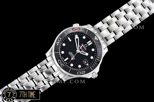 Seamaster Diver 300m James Bond 50th Black Ceramic Bezel with Red "50" Black Dial with Dot Markers & Special 007 Motif Solid Stainless Steel 316F Bracelet