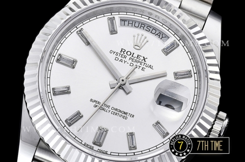 DayDate 228206 SS/SS Fluted Bezel Silver White Dial with Diamond Markers Swiss 2836
