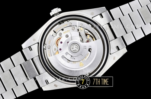 DayDate 228206 Fluted Bezel SS/SS Ice Blue Dial Baugette Diamond Markers A3255 Mod