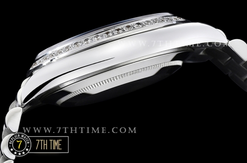 DayDate 228206 Diamonds Bezel SS/SS Black Dial Baugette Diamond Markers A3255 Mod