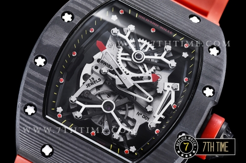Richard Mille RM001 Tourbillon FC/VRU Black Custom Mod Black Inner Bezel Red Rubber Strap