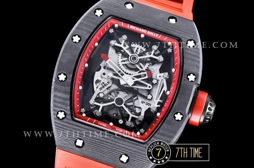 Richard Mille RM001 Tourbillon FC/VRU Black Custom Mod Red Inner Bezel Red Rubber Strap