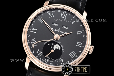 Blancpain Villeret Complications Black Dial 18K Rose Gold Thick Plated on Solid Stainless Steel