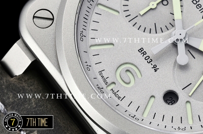 BR03-94 Horolum Chronograph Silver Grey Dial Black Leather Strap