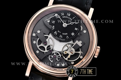 Breguet Tradition 7057BR Black Guilloche Skeletonal Dial with Roman Numerals 18K Rose Gold Thick Plated