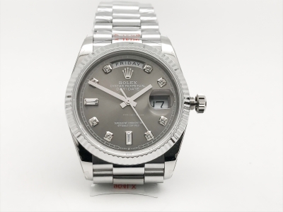 DayDate 36mm Wt 904L Flt SS/SS Grey/Dia QF VR3255