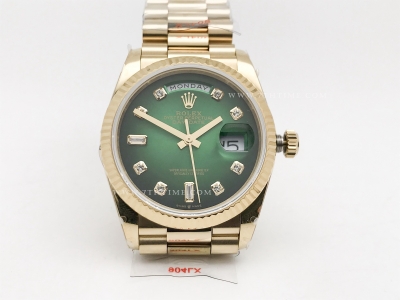 DayDate 36mm Wt 904L Flt YG/YG G-Green/Dia QF VR3255