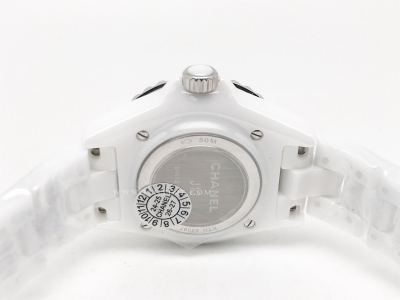 J-12 Ladies 33mm Dia CER/CER Wht/Dia XF Sw Qtz