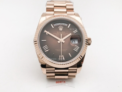 DayDate 36mm Wt 904L Flt RG/RG Brn/Rm Stk QF VR3255