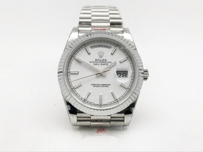 DayDate 40mm 904L Flt SS/SS Wht/Stk GMF VR3255