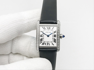 Cartier Tank Must Small Dia SS/LE Wht AF Swiss Qtz