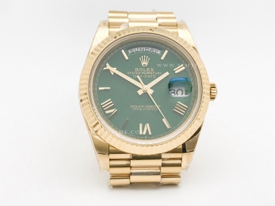 DayDate 40mm 904L Flt Wt YG/YG Grn/Rm/Stk TMF SH3255