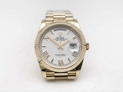 DayDate 36mm Wt 904L Flt YG/YG Wht/Rm/Stk QF VR3255