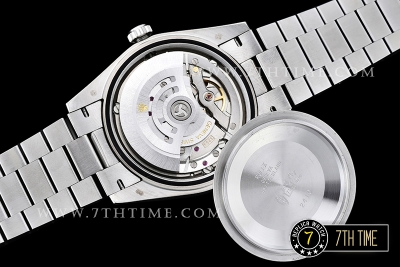 DayDate 228206 Fluted Bezel SS/SS Ice Blue Dial Baugette Diamond Markers A3255 Mod