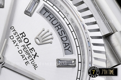 DayDate 228206 Fluted Bezel SS/SS White Dial Baugette Diamond Markers A3255 Mod