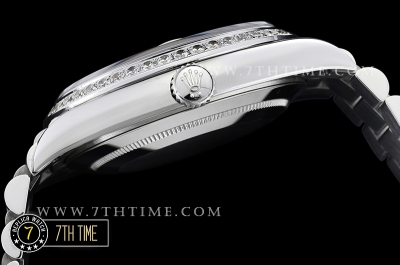 DayDate 228206 Diamonds Bezel SS/SS Black Dial Baugette Diamond Markers A3255 Mod