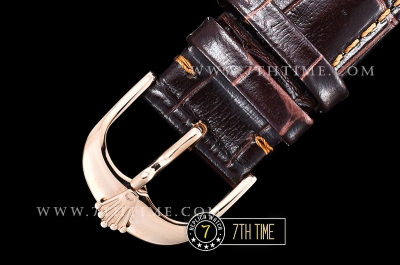 Cellini Date 39mm 18K Rose Gold Thick Plated on SS Steel White Guilloche Dial with Rose Gold Stick Markers Brown Croc Print Calf Leather Strap